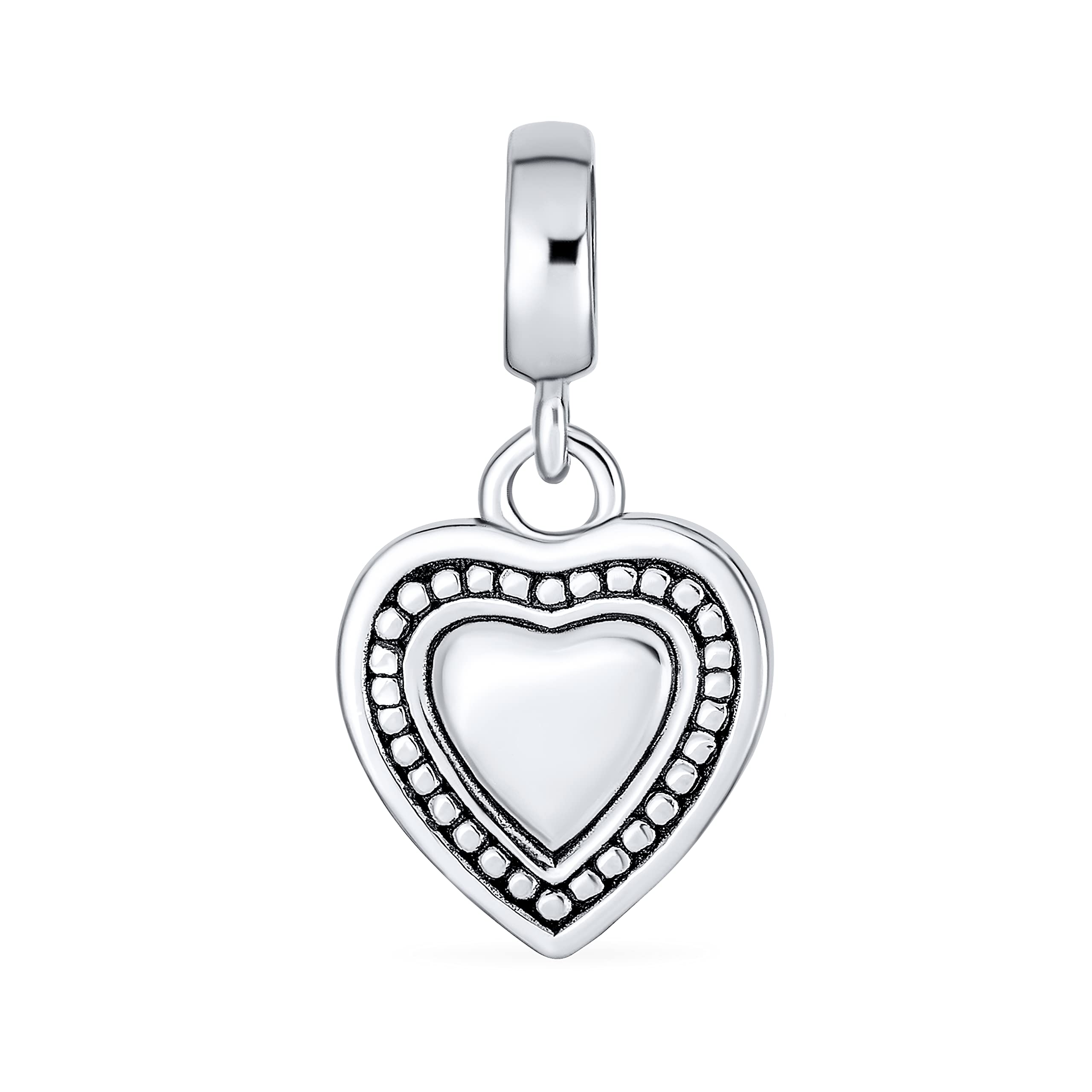 Bling Jewelry Vintage Style Personalized Gift Dangle Initial Alphabet A-Z Heart Charm Bead For Women For Teen Solid .925 Sterling Silver Fits European Bracelet
