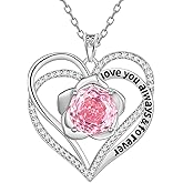 Aurora Tears Birthstone Love Heart Pendant Necklace - 925 Sterling Silver Rose Cut Cubic Zirconia I Love You Necklace Anniversary Birthday Jewelry Gift for Women Wife Mom Daughter