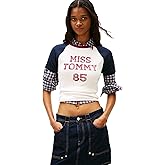 Tommy Jeans Womens Short Sleeve Cotton Graphic T-Shirts with Printed Varsity Logo