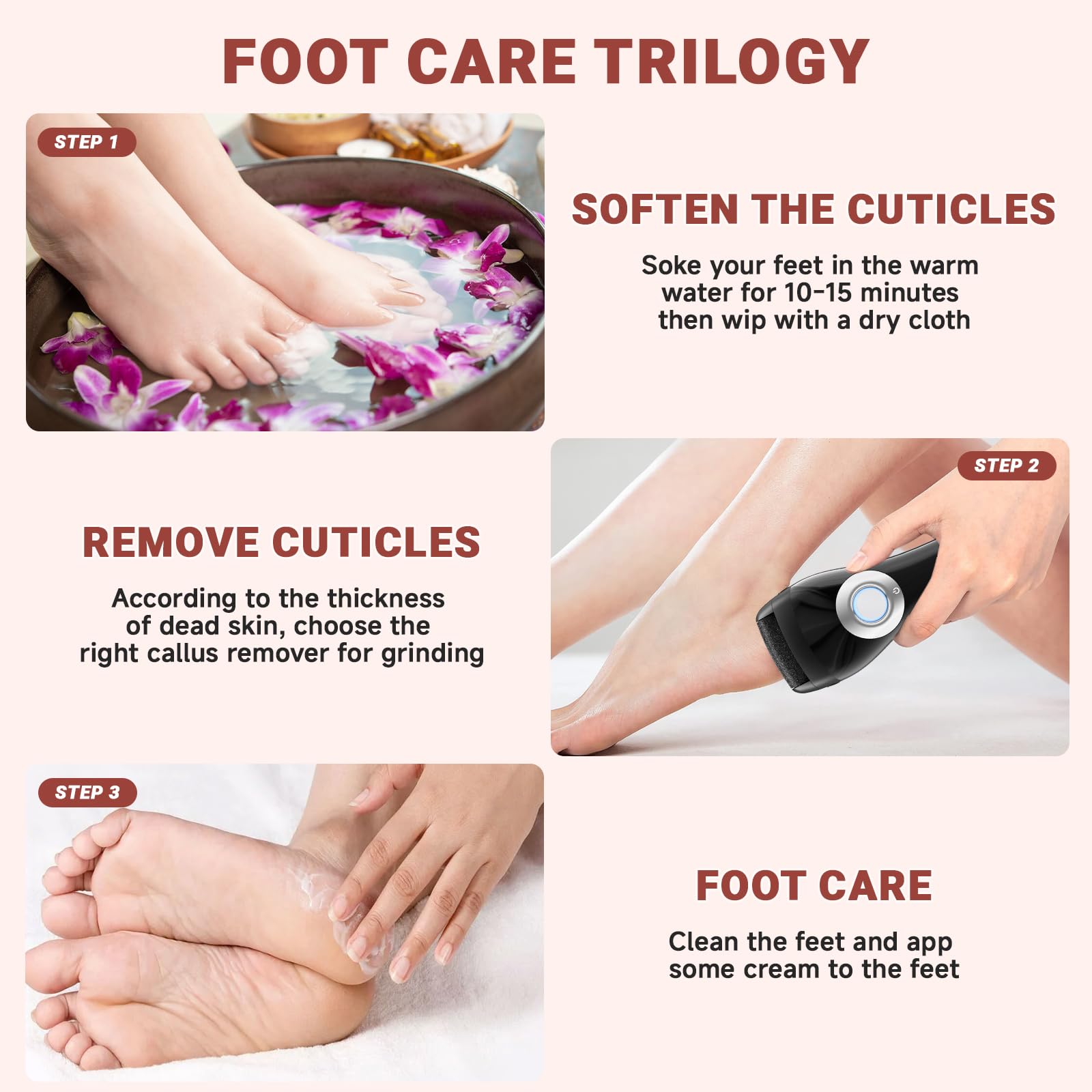 Upgraded Rechargeable Foot Callus Remover, Professional Electric Foot File, 10 in 1 Pedicure Tools Foot Care Kit Pedi Feet Care for Dead, Hard Cracked Dry Skin Ideal Gift (Black) - Image 7