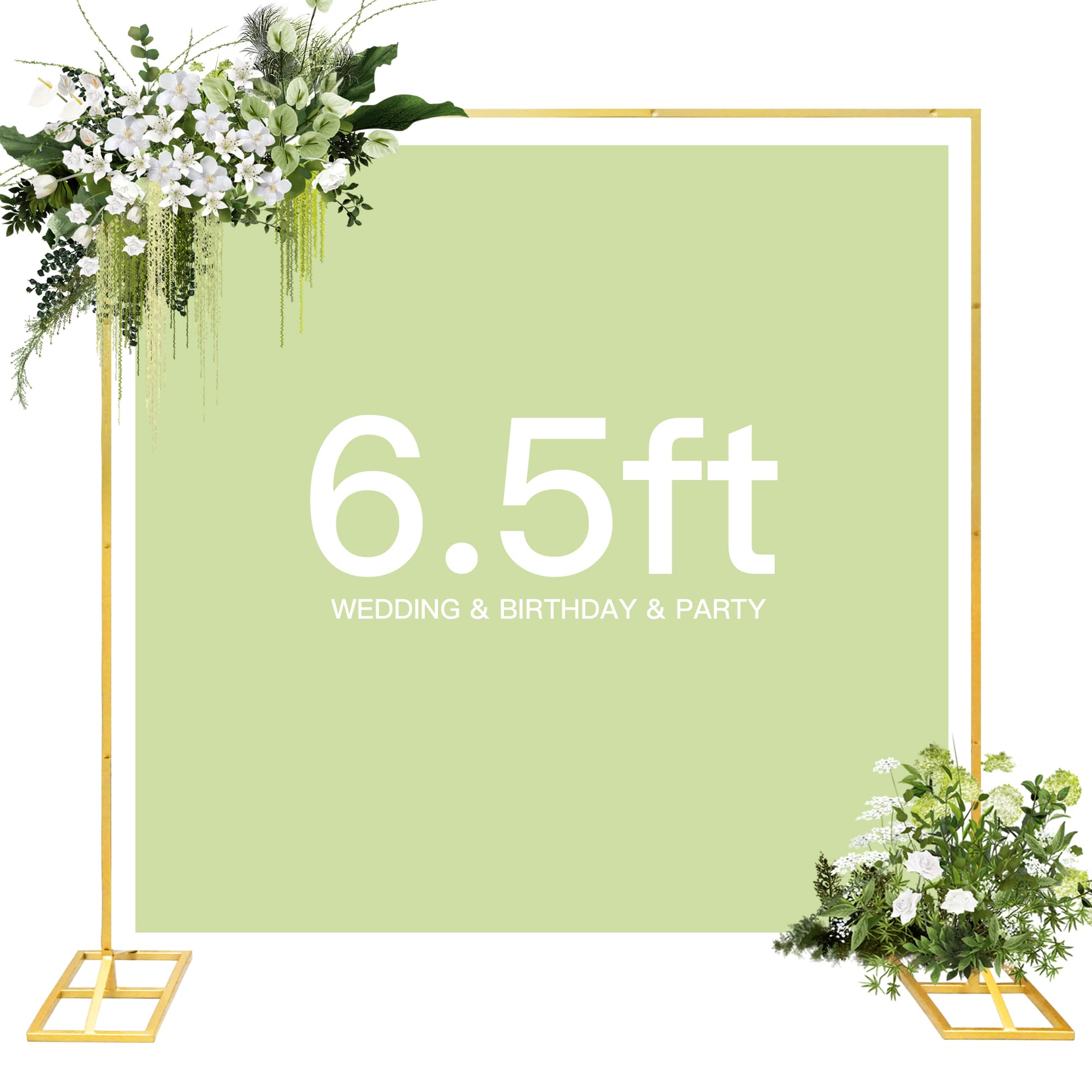 Photo 1 of Wndy's Dream 6.5FT Square Backdrop Stand, Metal Square Balloon Arch Stand, 6.5ft Wedding Arch Gold Metal Arch Backdrop Stand for Weddings, Birthday Party, Anniversaries, Garden Decoration