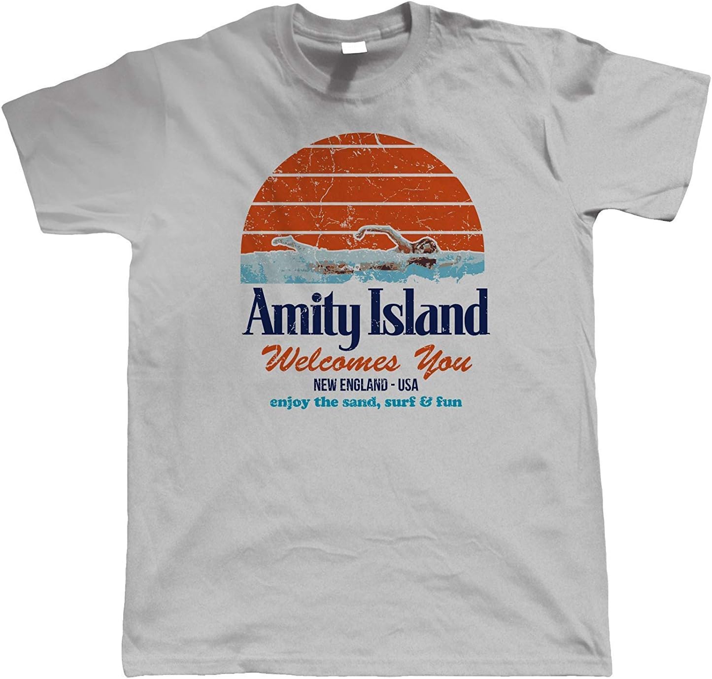 Amity Island Mens Funny T Shirt | Inspired by Jaws Blockbuster Film | Shark Quints Surf Beach You're Going to Need a Bigger Boat | Cool Birthday 1975 Present Him Dad Husband Movie Fan