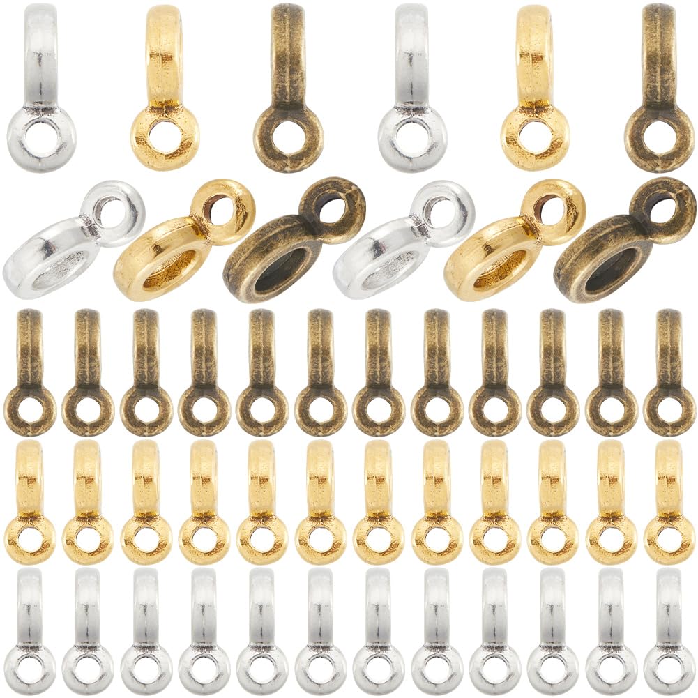 SOFPLATE 300Pcs Ring Bail Beads Spacer Bail Beading Silver Golden Alloy Tibetan Tube Column Spacer Bails Rings with Hanger Loop Findings for DIY Earring Necklace Assortments jewellery Making Supplies