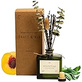 Craft & Kin Reed Diffuser with Dried Flowers | 5 oz Stone Fruit & Sage​​ Scented Holiday Reed Diffusers for Home, Bathroom | Scent Sticks | Elegant Fragrance Home Decor for Men & Women