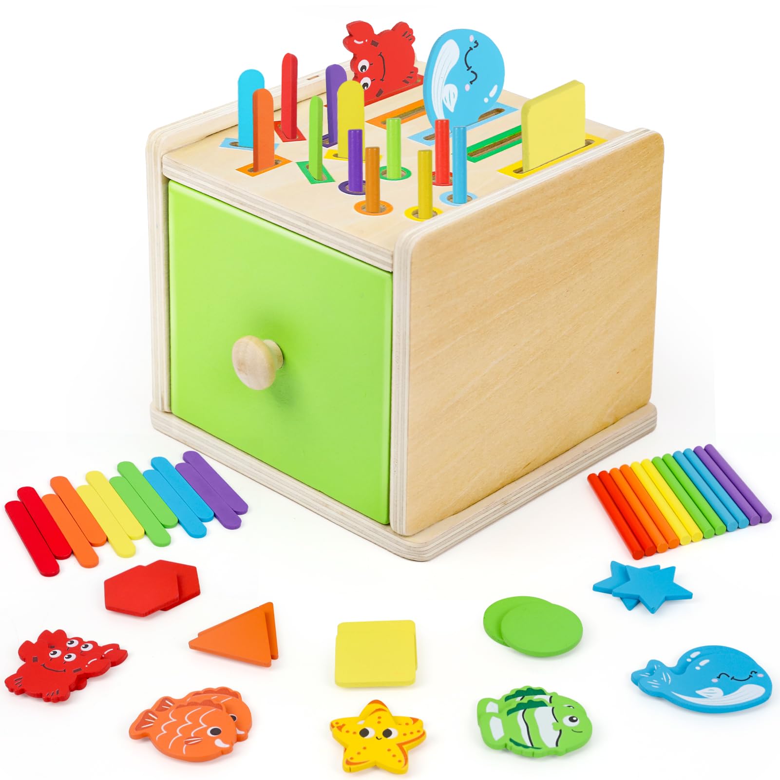XIAPIA Toddlers Montessori Coin Box Toys for 1 2 3 Year Old Boys Girls, Wooden Color Sorting Toy Baby Birthday Gifts for Toddlers 1-3, 3 in 1 Educational Stacking Sensory Travel Toys for Ages 2 3 4 — image 1