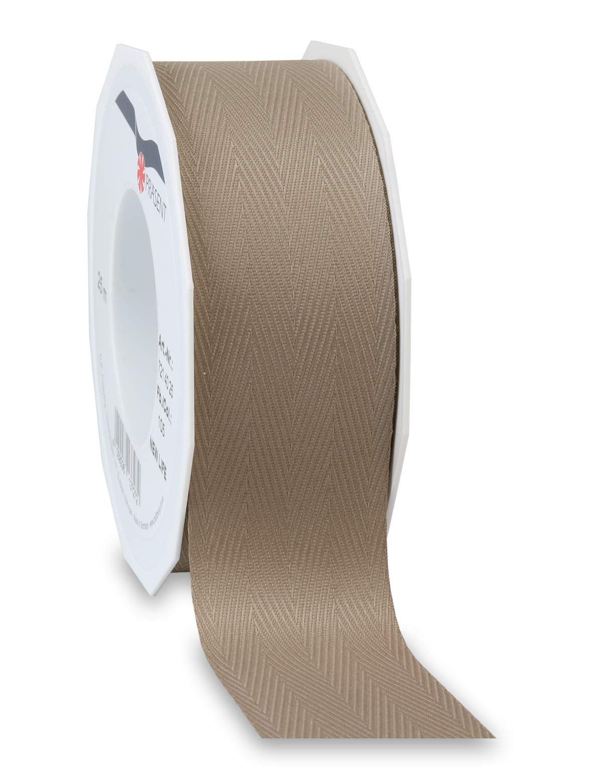 Präsent - New Life 100% Recycled Ribbon Taupe 40 mm Width, 25 m Length