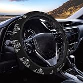 Sugar Skull Black Steering Wheel Cover for Women Men, Non-Slip Steering Wheel Protector Car Wheel Covers, Universal 15 Inch Fit for Auto, Suvs, Truck