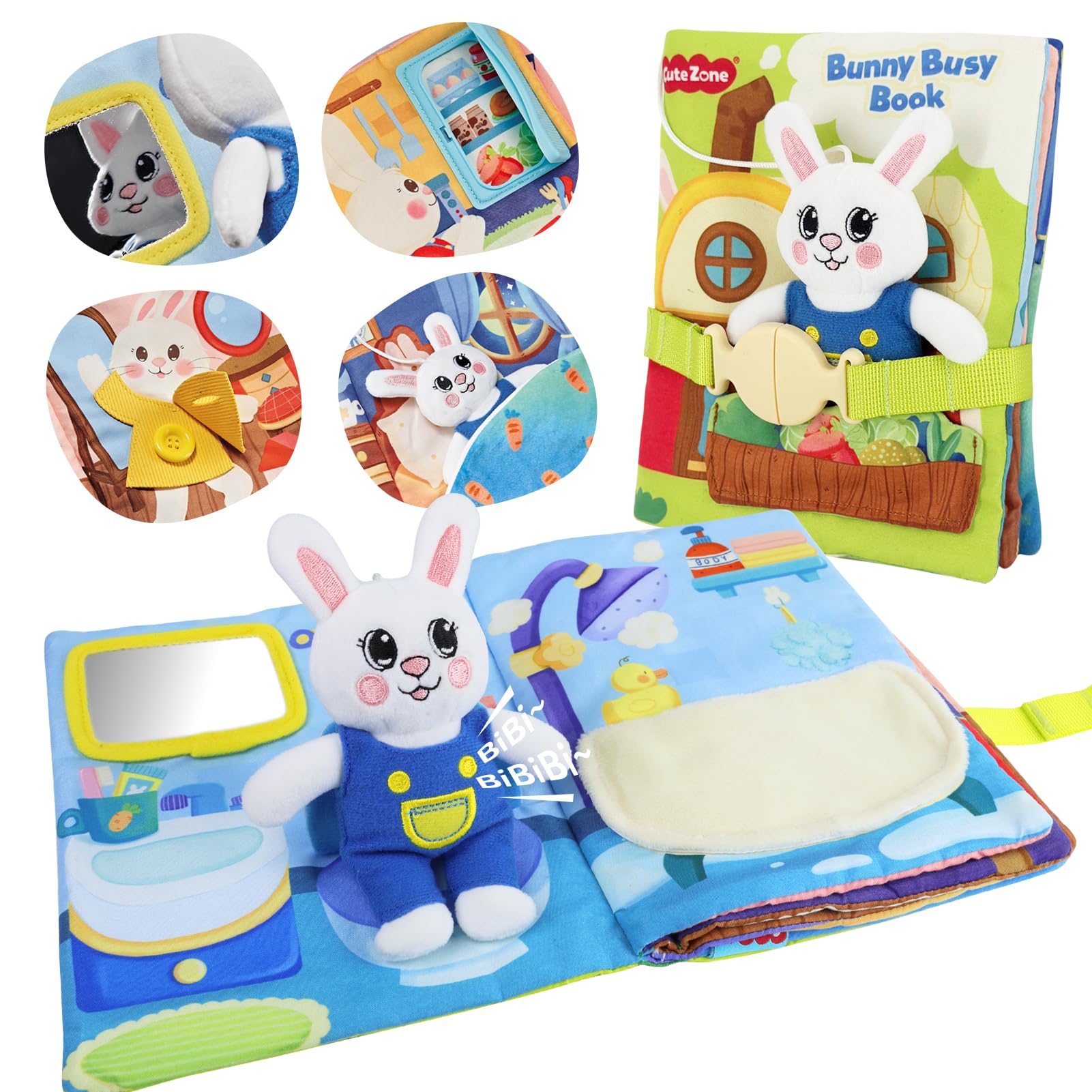 CuteZone Busy Book for Toddlers 1-3 - Montessori Busy Book for 1+ Year Old, Toddler Busy Board with 12 Activities, Easter Gifts for Toddlers 1-3, Easter Basket Stuffers for Toddler Boys and Girls