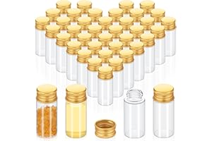 Didaey 100 Pcs Small Clear Vials Spice Mini Jars with Lids Mini Glass Bottles with Screw Aluminum Metal Caps Tiny Jars Sample Containers for Powder Cream Cosmetic Jewelry Wedding(10 ml,Gold Caps)