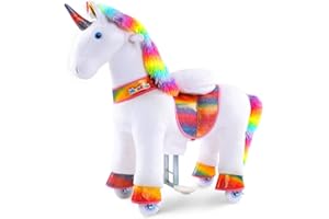 WondeRides Ride on Unicorn Horse Rainbow Pony Cycle Toy, 30.1 Inch Height Riding Pony Unicorn Toy Plush Rocking Mechanical Walking Animal with Wheels No Battery Size 3 for Kids 3-4 Years M332