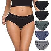 GNEPH Hipster Panties for Women Underwear Lace Bikini Hip-huggers Panties 5 Pack(218S-Black)