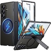 Temdan Magnetic for Samsung Galaxy Z Fold 7 Case,[Compatible with MagSafe][Built-in HD Screen Protector&Invisible Kickstand][Hinge Protection]Translucent Matte Shockproof Phone Case for Z Fold 7,Black