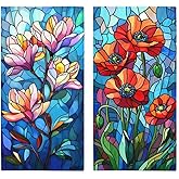 HLDBS Flowers Bath Hand Towels Set of 2 Absorbent Colorful Stained Glass Poppies Magnolia Bathroom Kitchen Towels Set of 2 Face Towels for Bathroom Gym Hotel Sport Decor Gifts for Women Man 14"x28"