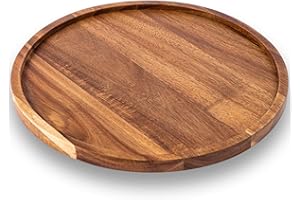 Serving Board, 14 Inch Round Wooden Tray, Rustic Charcuterie Boards, Easy to Clean Serving Platter for Cheese Snack Cookie De
