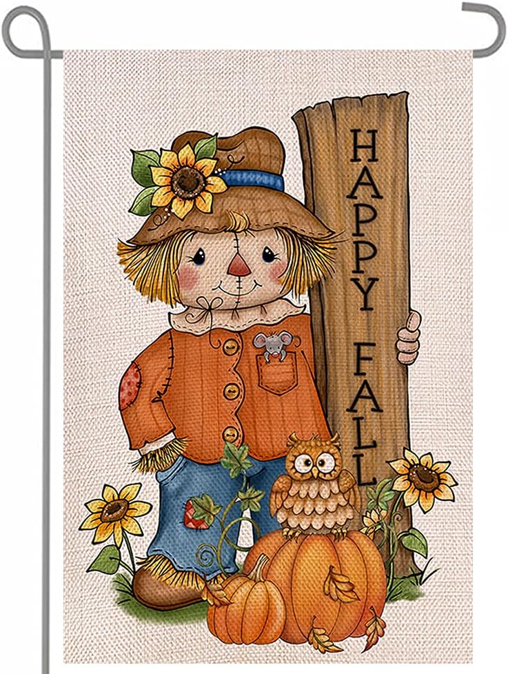 Flags - ANOVO Happy Fall Pumpkin Scarecrow Double Sided Burlap Garden Flags, Seasonal Thanksgiving Outside Porch Patio Farmhouse Yard Outdoor Decorative 12 x 18 Inch