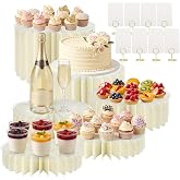 MEWTOGO 6pcs Foldable Buffet Risers, Food Risers for Buffet Table | Stable Cardboard Display Stands with Card Holders and Cards, for Showing Desserts Cakes, Wedding Birthday Party Decorations