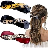 3 Pieces Hair Barrettes for Women, Medium Interweave Wider Hair Clips Hair Accessories for Thick Curly Fine Updo Hair (Leopard Print&Tortoise Shell&Burgundy)