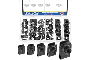 Glarks 50pcs M4 M5 M6 M8 M10 U-Style Clip-On Nuts Set, Black Carbon Steel Thread Clip Nut, U Nuts Clamp Set, U-Shaped Nut, Automotive U-Clips for Engine, Fender, Bumper, Dash, Interior Trim Panels