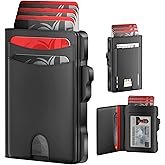 Taykos Wallet for Men Card Holder: Pop Up Card Case, Genuine Leather, Smart, RFID Blocking, Slim, Minimalist, Thin, Front Pocket, Gift Box - 10-14 Card Capacitiy, ID Window, Cash Pocket (Black)