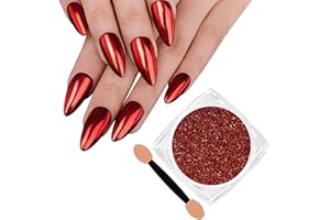 SIUSIO Chrome Nail Powder, Metallic Mirror Effect Chrome Powder Holographic Shimmer Glitter Dust Manicure Decoration Nail Art Pigment for DIY Gel Polish Nail Art, Resin Craft, Salon, Gifts - Red