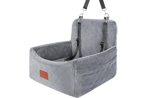 Wooaidagg Dog Car Seat for Small/Medium Dogs,Fully Detachable and Washable Car Seat for Dogs,Comfy and Safety Pet Car Seat with 2 Clip-On Safety Leashes,Easy to Install(Grey)