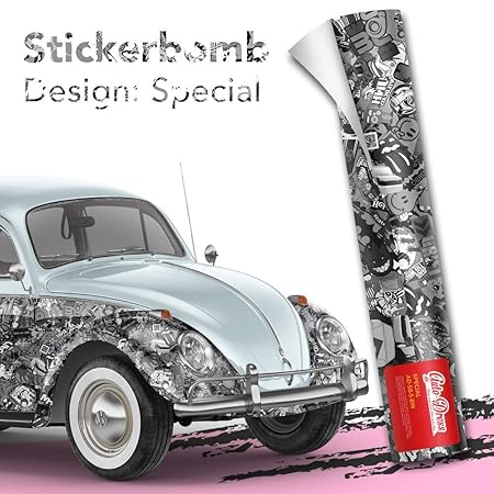 Stickerbomb Folie - Alle Designs - alle Größen! Ob Glänzend oder matt, bunt oder schwarz/weiß! Für blasenfreies 3D Car Wrappi