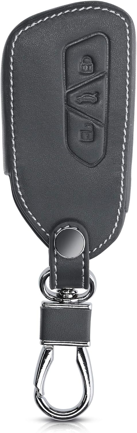 kwmobile Key Cover Compatible with VW Golf 8 3 Button Car Key - Faux Leather Car Key Fob Protector - Anthracite - Image 4