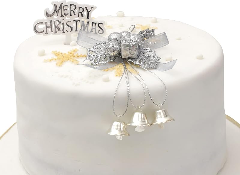evelay Silver Holly Bells Merry Christmas Cake Topper Set Party Decorations