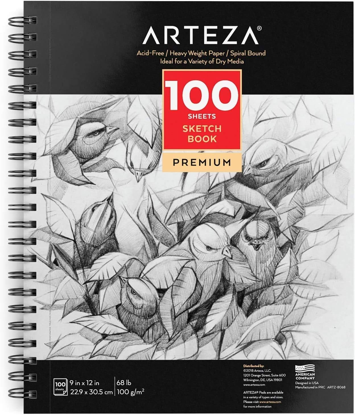 ARTEZA 22.9 x 30.5cm Sketch Book, 100 Sheets (100gsm), Spiral Bound Artist Sketch Pad, Durable Acid Free Drawing Paper, for Beginners & Experts, Bright White