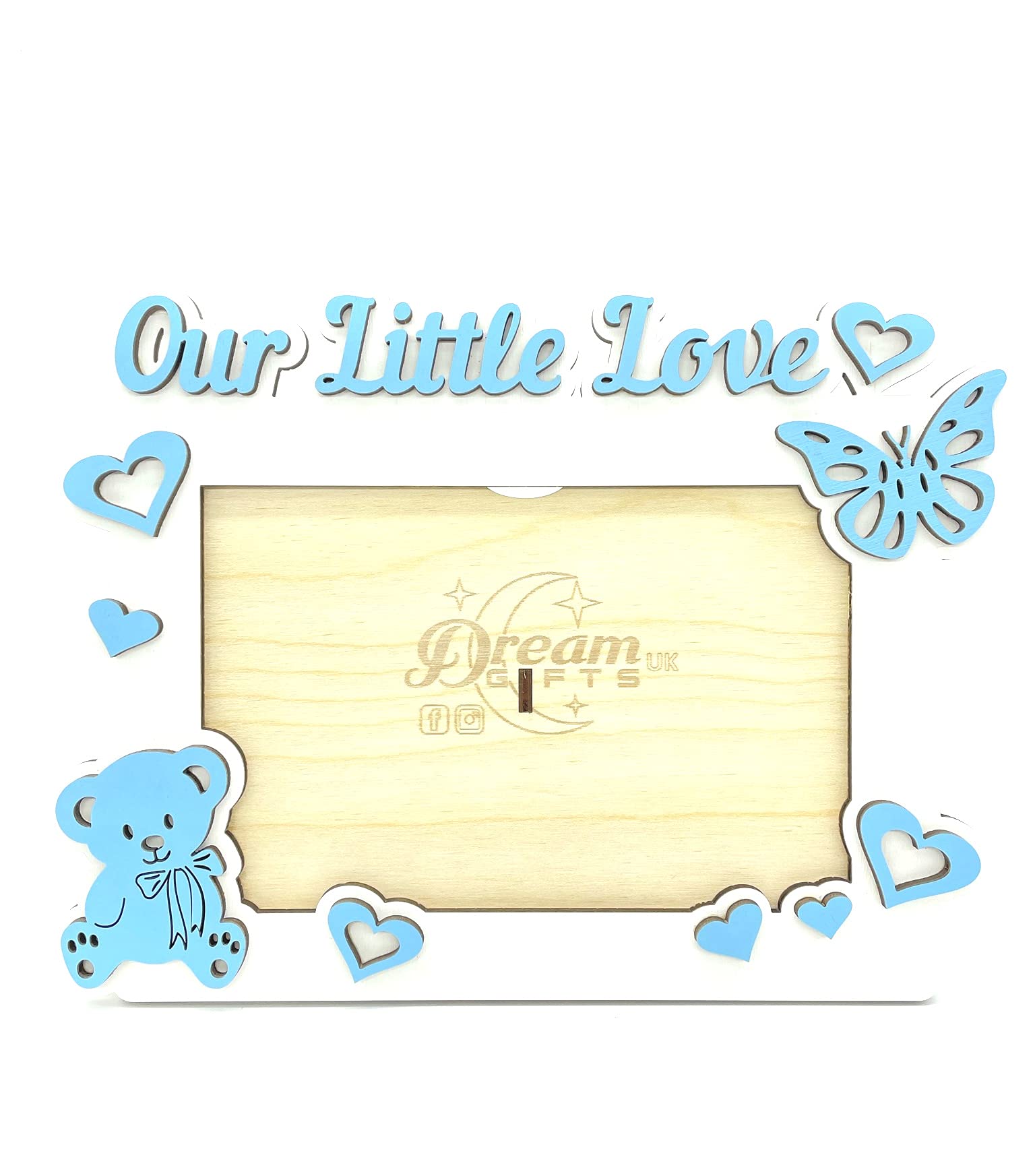 Our Little Love, Baby Wooden Photo Frame Custom Hand Made for Tabletop or Wall, Decorative Style, Gift idea (White/Blue)