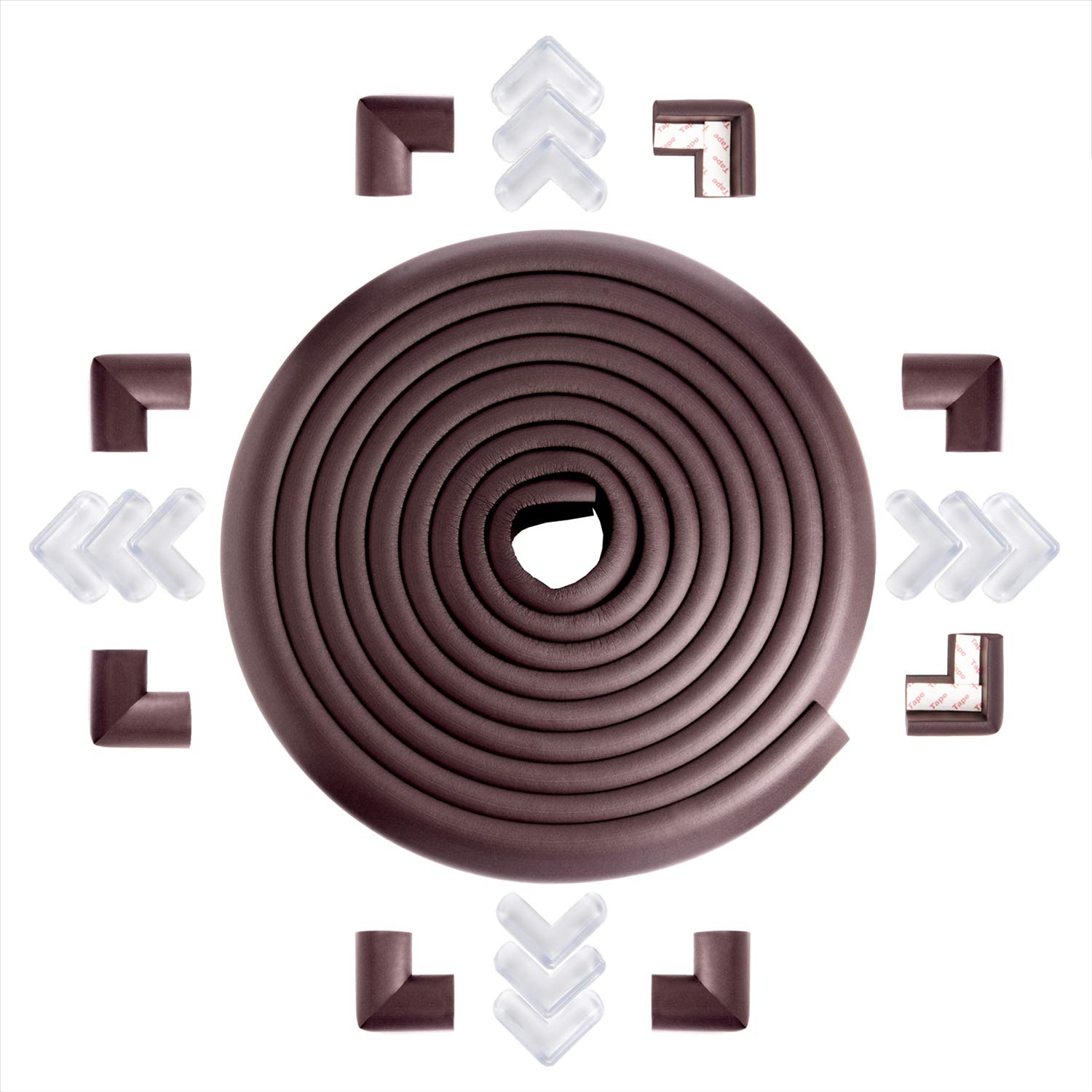 Baby Proofing Edge Corner Protector, Momcozy Child Safety Furniture Edge Bumper, Table Edge Guards, 16.5 ft Edge + 20 Corners, Pre-Taped Baby Safety Corners Cushion, High Elasticity, (Brown)