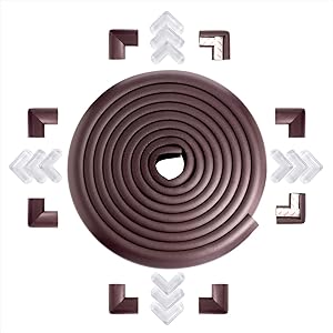 Baby Proofing Edge Corner Protector, Momcozy Child Safety Furniture Edge Bumper, Table Edge Guards, 16.5 ft Edge + 20 Corners, Pre-Taped Baby Safety Corners Cushion, High Elasticity, (Brown)