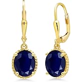 Gem Stone King 18K Yellow Gold Plated Silver Leverback Drop Dangle Earrings For Women | 9X7MM Oval Gemstone Birthstone | Gold Earrings | Fine Jewelry Gifts for Her Mom Women Wife
