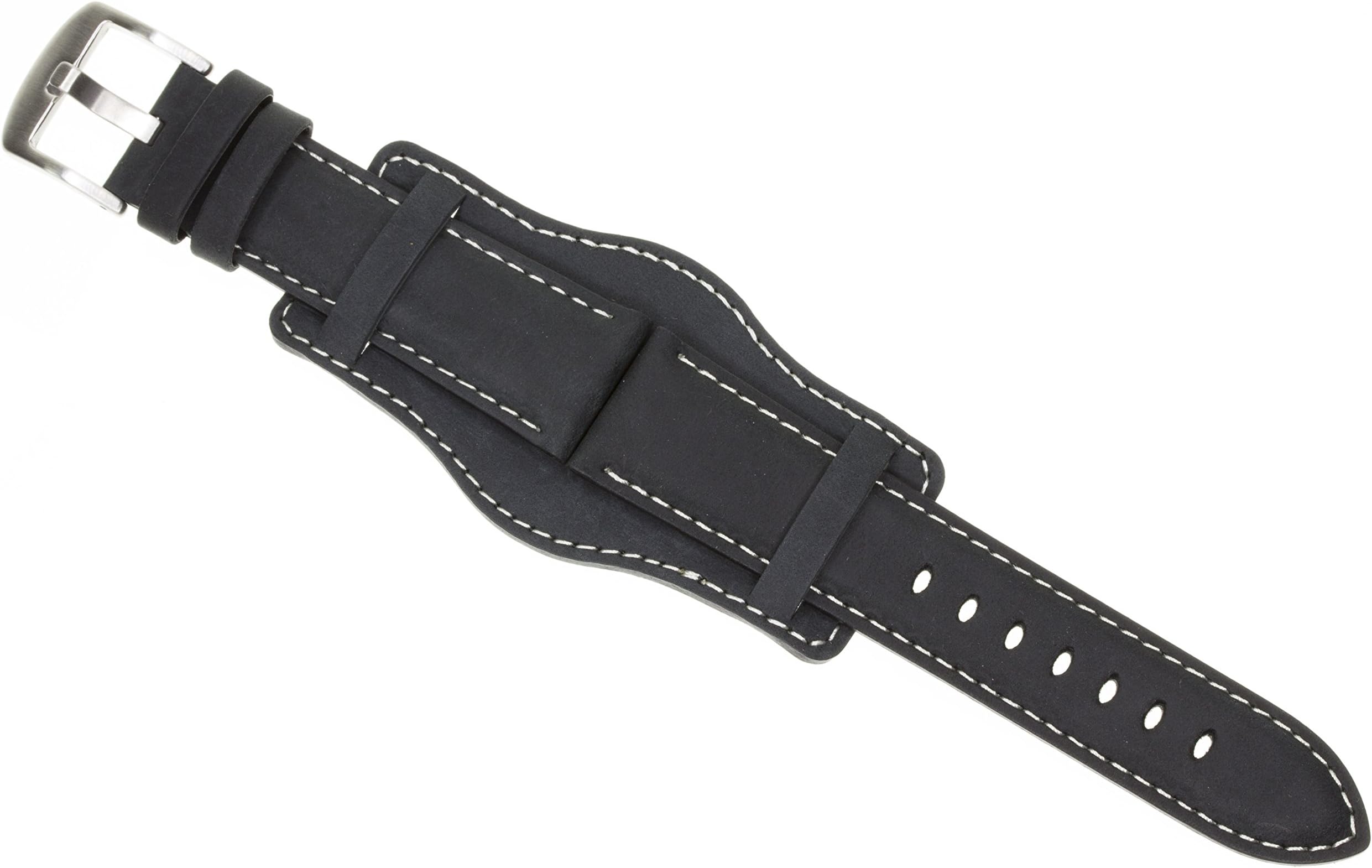 Vintage 194616mm German Military Aviator Watch Strap Swiss Army Black Leather Cuff Watch Band White 16 mm Bund