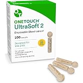 OneTouch Ultra Soft 2 Lancets, Fine 30-Gauge, 1 Box, 100 Count | Fine 30-Gauge Lancets for Blood Testing, Compatible with Most Lancing Devices for Comfortable Glucose Checks