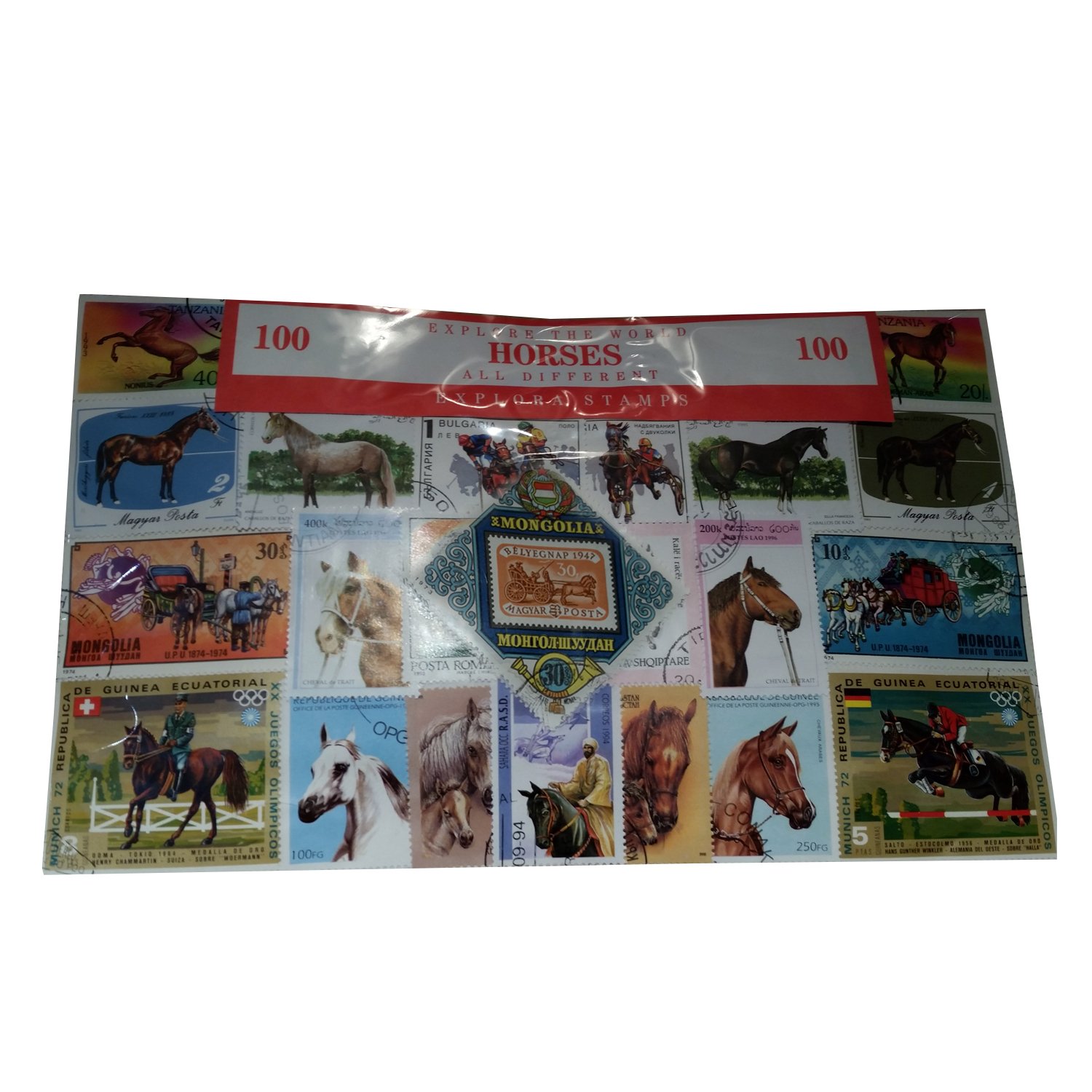 EXPLORA Horse Stamps, Worldwide Collectable Set of 100, Multicolored