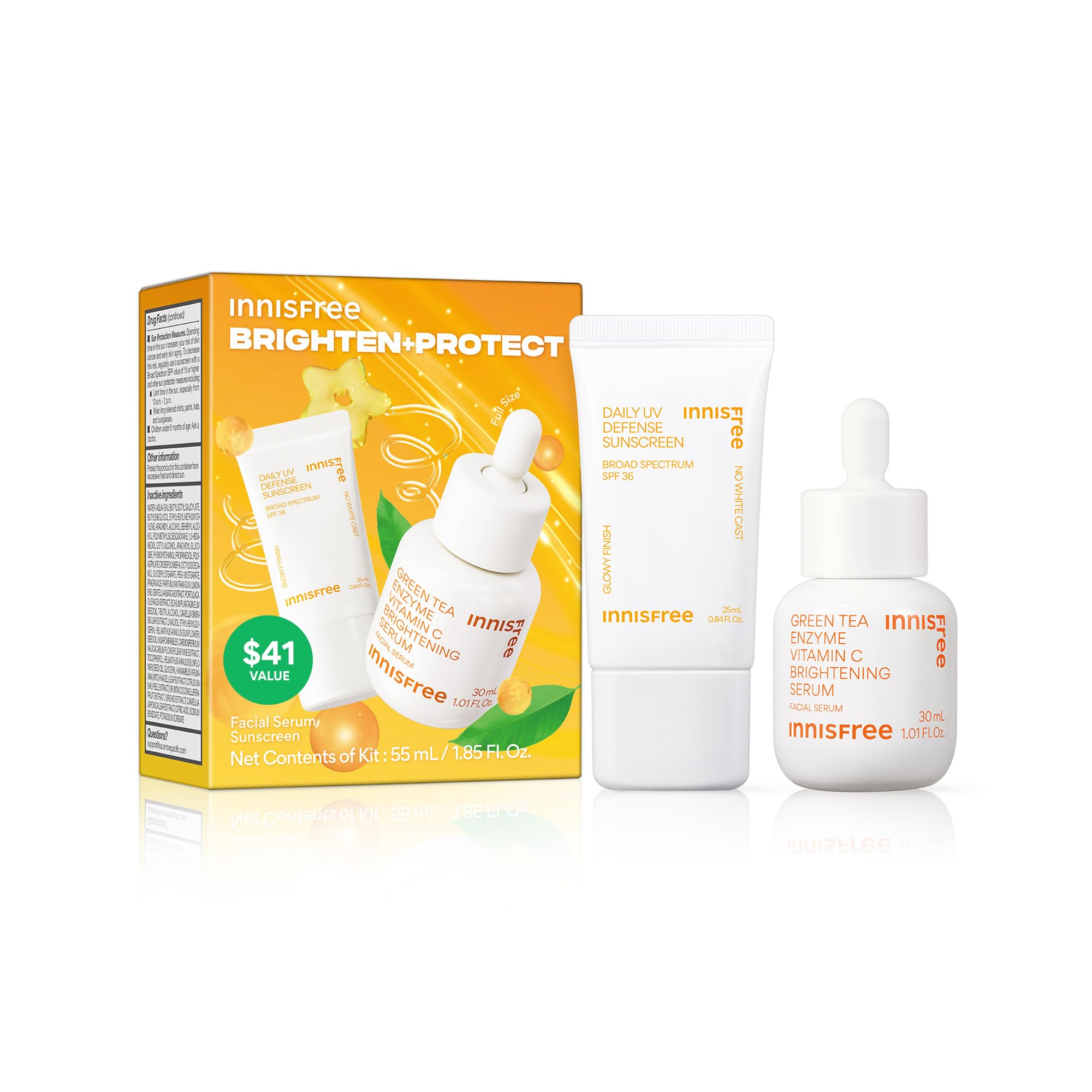 innisfree Brighten + Protect Set, Skincare Set with Korean Sunscreen for Face and Vitamin C Serum for Glow and Radiance Image