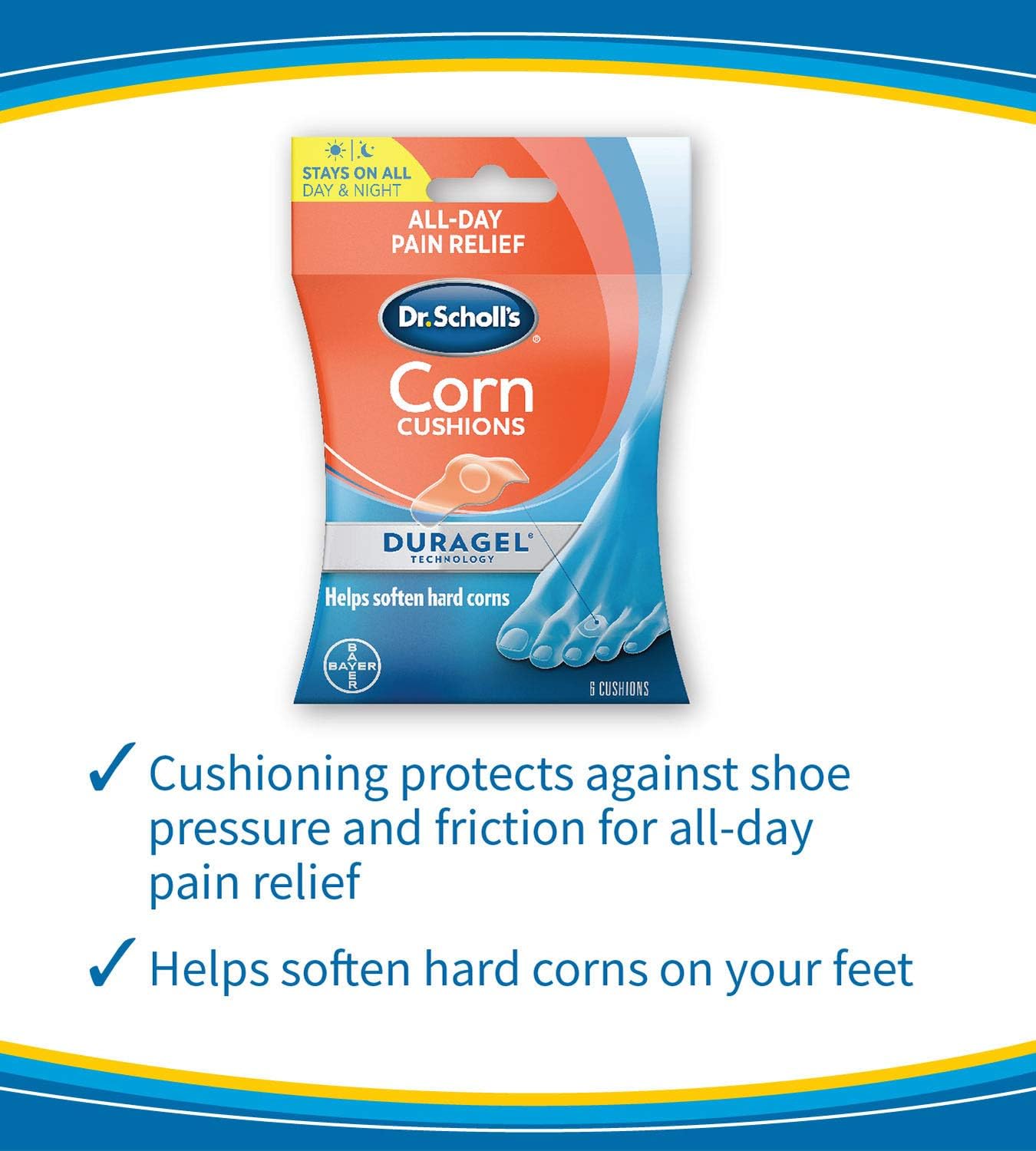 Dr. Scholl's CORN CUSHION with Duragel Technology, 6ct // Cushioning Protection against Shoe Pressure and Friction that Fits Easily In Any Shoe for Immediate and All-Day Pain Relief: Health & Personal Care