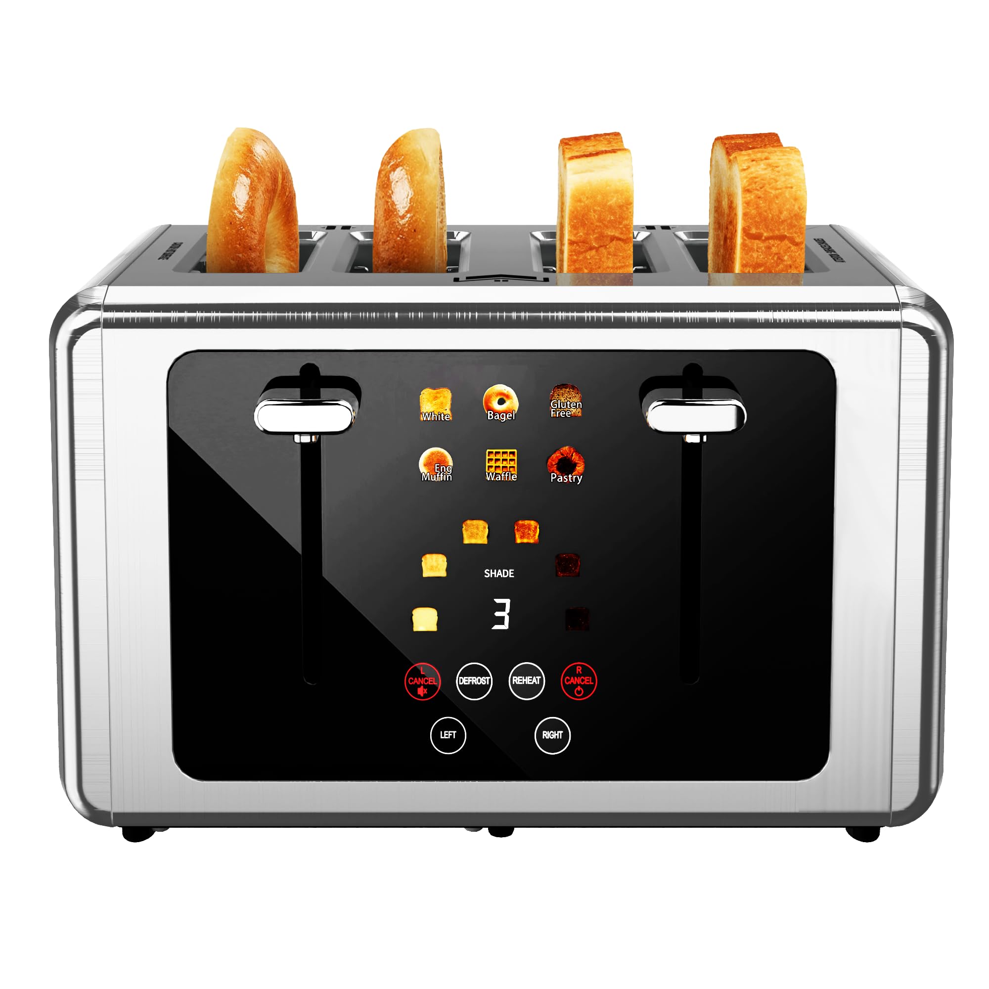 Photo 1 of WUNLY 4 Slice Toaster,Touchscreen & Dual Independent Control Panel,5 Basic Functions & Digital Countdown Toasters,6 Shade Settings?6 Bread Types,Smart Bread Maker Mute/Screen-Off, Stainless Steel