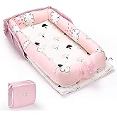 Infant Lounger, Baby Nest for Newborns, Portable Breathable Baby Lounger Adjustable U-Shaped Safety Bumper for Cozy Comfort - Raindrop Cloud
