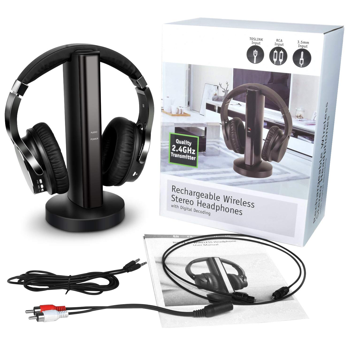 Accessori audio e video Cuffie TV wireless 2.4G Dock di ricarica del  trasmettitore RF digitale auricolare senza fili Hi-Fi con RCA per guardare  la TV domestica Giochi Computer Radio 3.5MM e connessione