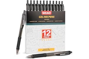 Sikao Black Gel Pens 12 Pack Black Pens Fine Point Smooth Writing Pens No Smudge, Comfortable Grip Gel Ink Pens Bulk, Retractable Pens, Rollerball Pens, Server Pens, Office Pens, Lapiceros (0.7mm)