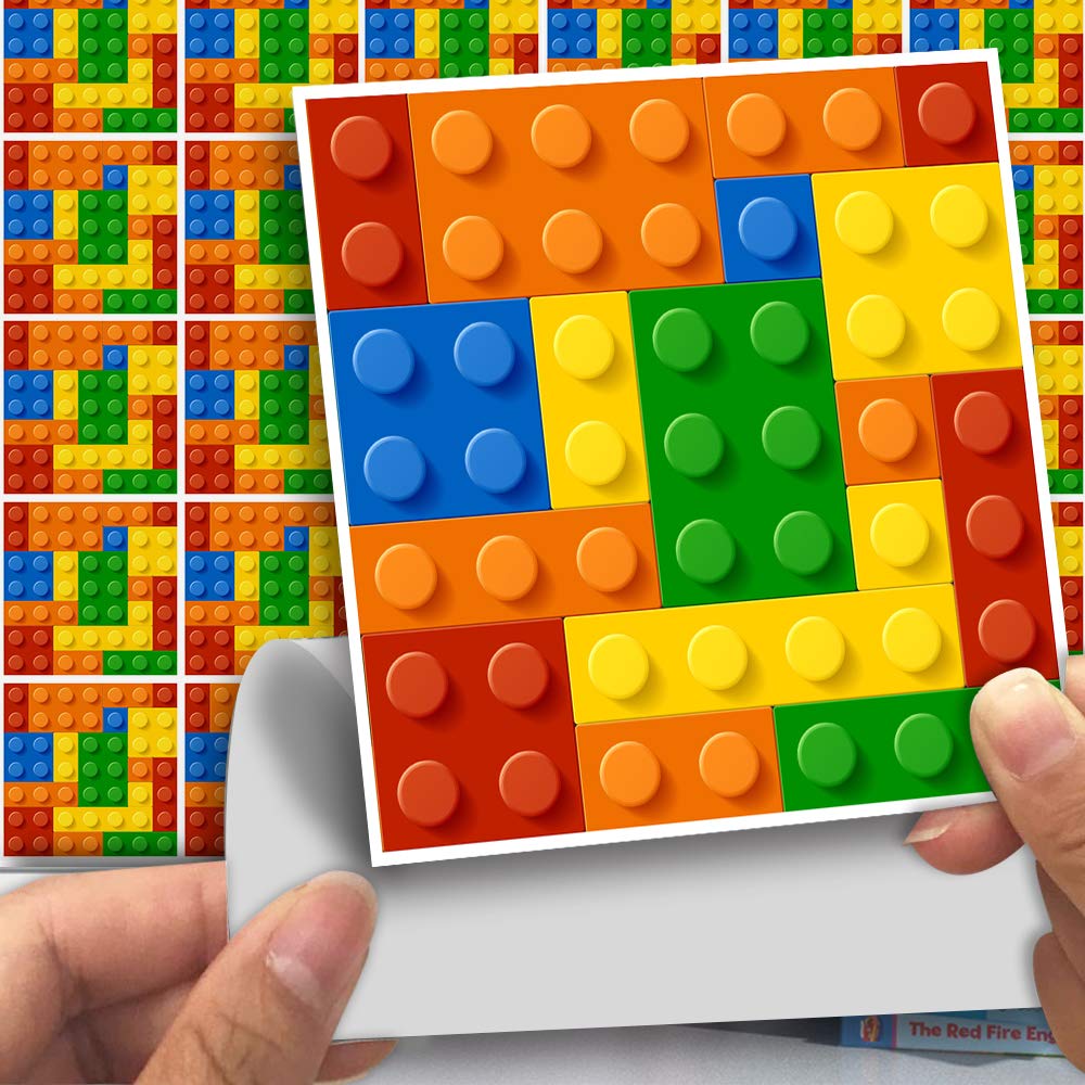 Alwayspon Wall Tile Transfers Sticker for Home Decor, Peel & Stick self-Adhesive splashback, Tile Decals for Living Room Kitchen Bathroom Wall Decor, 25 Pieces Lego Tile Sticker