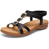 Littleplum Womens Sandals Arch Support, Dressy Comfortable Walking Flats | Elastic Backstrap, Cushioned Footbed, Lightweight, Easy On/Off, All Day Comfort for Travel Beach, Wide Width, Traction, Boho