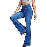 BlueRose Flare Jean for Women,Bell Bottom Jeans for Women Knit Crossover High Waisted Bootcut Jean