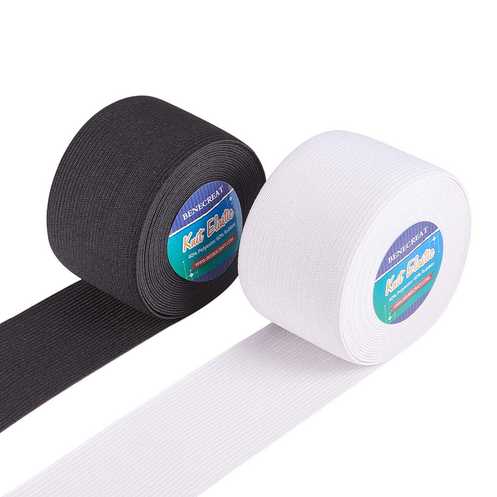 BENECREAT 10 Meters/11 Yards 50mm Wide Heavy Stretch Elastic Band High Elasticity Knit for Sewing Craft Project (5 Meters/Roll, White & Black)