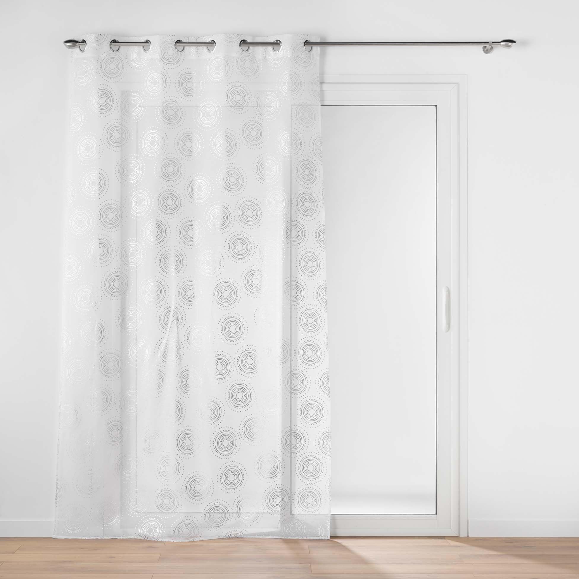 Douceur d'Intérieur, Net Curtain with Eyelets (140 x 240 cm) Lison Silver, Metallic Print Sandblasted Voile