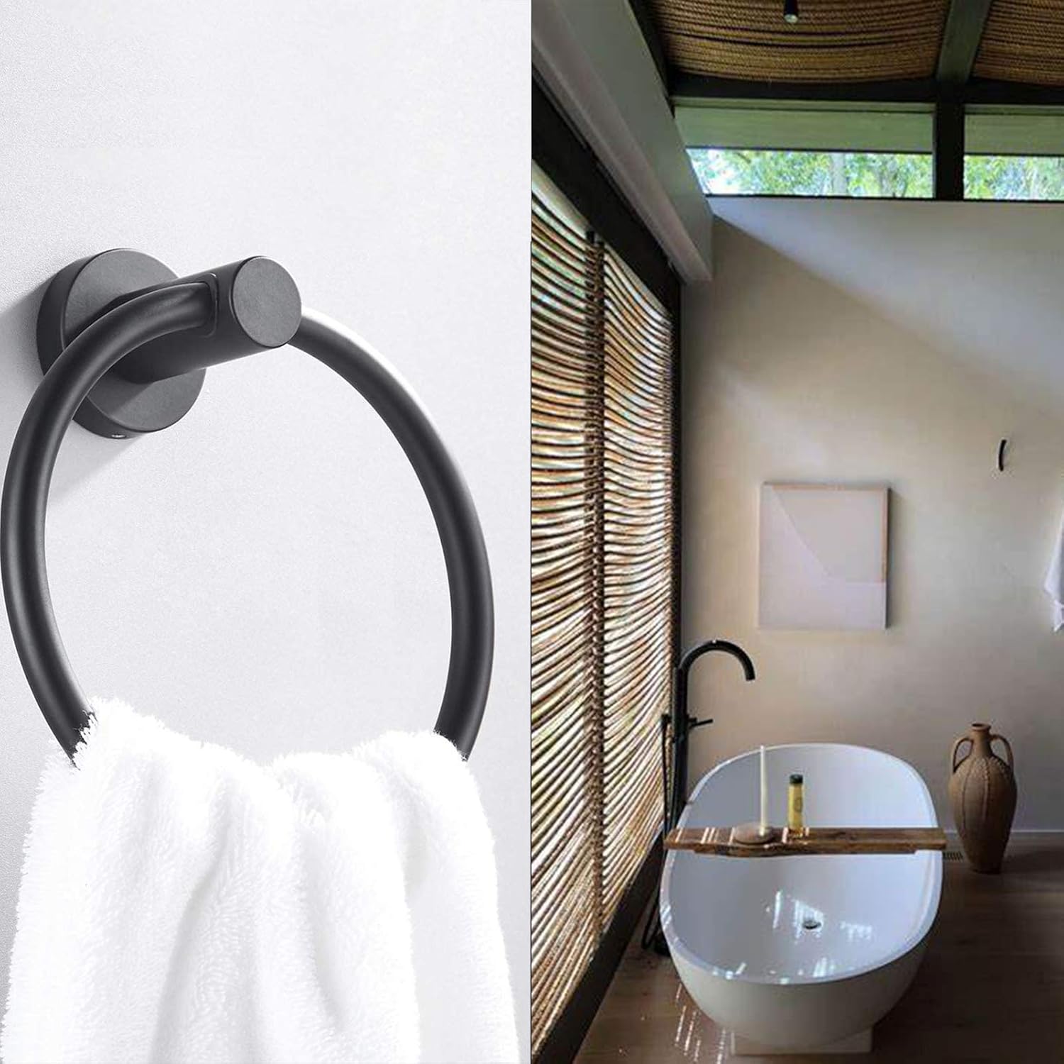 Tower Ring and Toilet Paper Holder Stainless Steel Bathroom Hardware Set 2 Piece Matte Black Bathroom Hand Towel Holder Towel Hanger Wall Mounted: Home & Kitchen