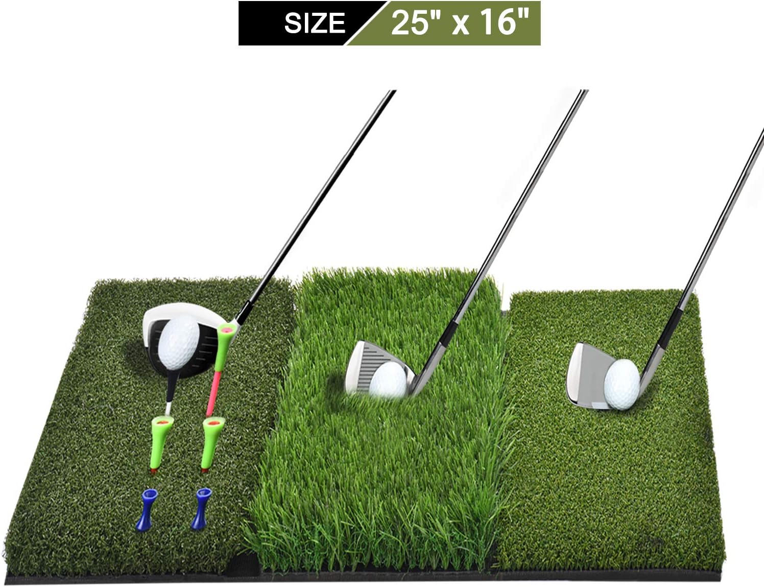 SUNHOO Golf Hitting Mat, Turf Grass 3-in-1 Collapsible Chipping Mat with Tees, Launch Pad for Backyard, Practice Putting Green Training Aids, Indoor | Outdoor