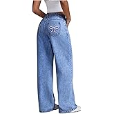 Flvsun Women's Low Waisted Baggy Jeans Boyfriend Denim Pants Wide Leg Loose Fit for Women Y2k Boyfriend